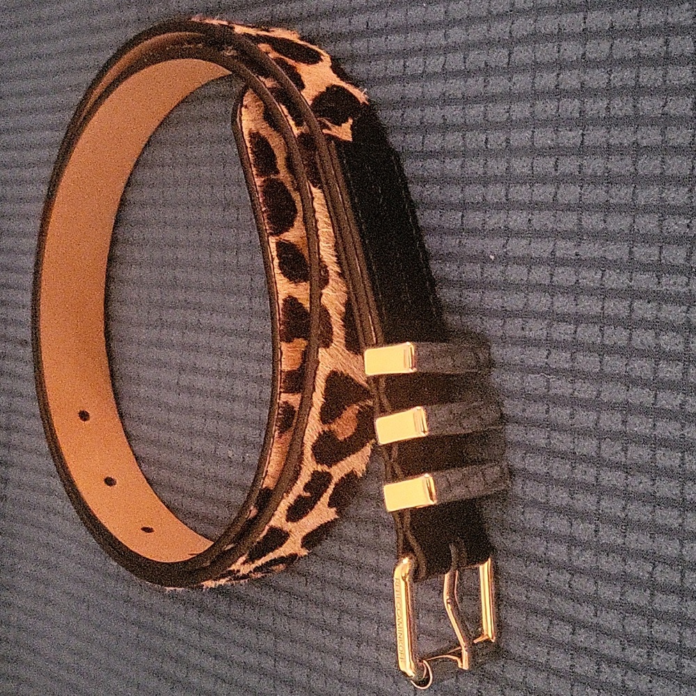 Rebecca Minkoff Leopard Print Leather Belt with Gold Hardware